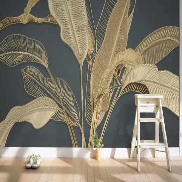 Mural Wallpaper Wall Sticker Covering Print Gold Tropical Palm Leaf Canvas Home Décor Peel and Stick Removable
