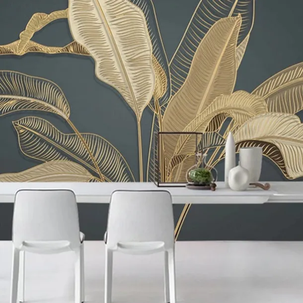 Mural Wallpaper Wall Sticker Covering Print Gold Tropical Palm Leaf Canvas Home Décor Peel and Stick Removable