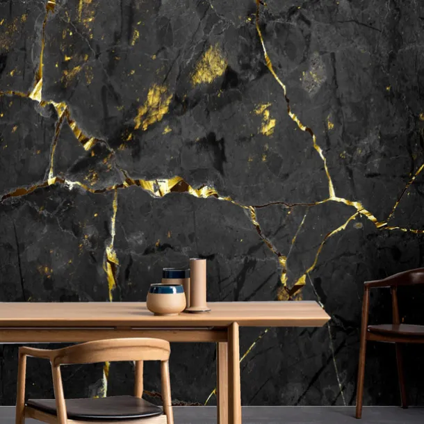 Mural Wallpaper Wall Sticker Covering Print Peel and Stick Self Adhesive Marble With Black Belt And Gold Thread Pattern PVC / Vinyl Home Decor