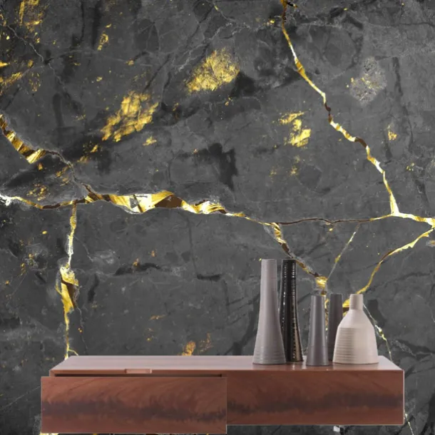 Mural Wallpaper Wall Sticker Covering Print Peel and Stick Self Adhesive Marble With Black Belt And Gold Thread Pattern PVC / Vinyl Home Decor