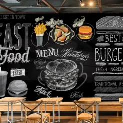 Mural Wallpaper Wall Sticker Custom Self-adhesive Dining Illustration Burger Fried Chicken PVC / Vinyl Suitable For Living Room Bedroom Restaurant Hotel Wall Decoration Art Home Decor