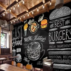 Mural Wallpaper Wall Sticker Custom Self-adhesive Dining Illustration Burger Fried Chicken PVC / Vinyl Suitable For Living Room Bedroom Restaurant Hotel Wall Decoration Art Home Decor