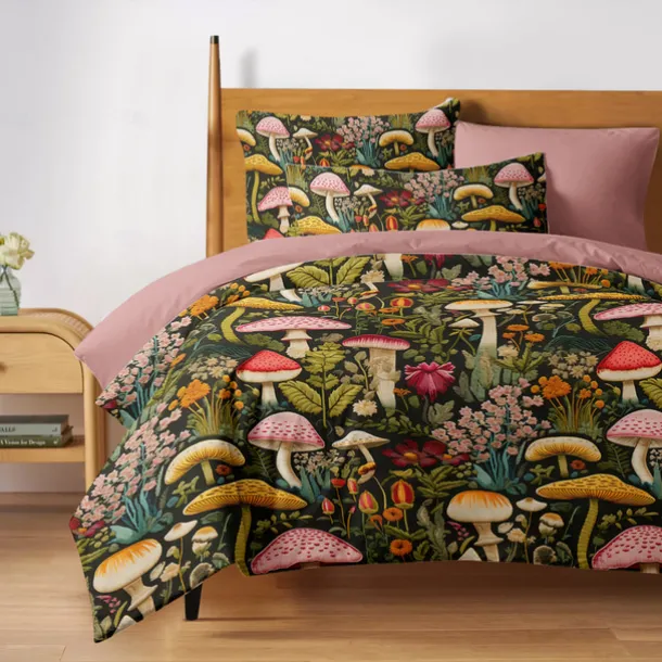 Mushroom Forest Mexican Folk Art Pattern Duvet Cover Set Comforter Set Soft 3-Piece Luxury Cotton Bedding Set Home Decor Gift