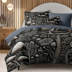 Mushroom Forest Mexican Folk Art Pattern Duvet Cover Set Comforter Set Soft 3-Piece Luxury Cotton Bedding Set Home Decor Gift