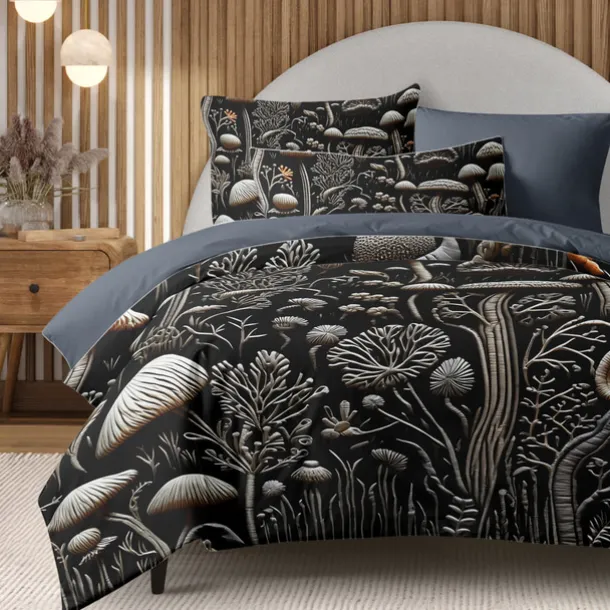 Mushroom Forest Mexican Folk Art Pattern Duvet Cover Set Comforter Set Soft 3-Piece Luxury Cotton Bedding Set Home Decor Gift