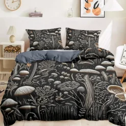 Mushroom Forest Mexican Folk Art Pattern Duvet Cover Set Comforter Set Soft 3-Piece Luxury Cotton Bedding Set Home Decor Gift