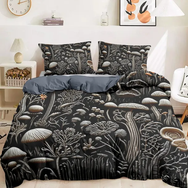 Mushroom Forest Mexican Folk Art Pattern Duvet Cover Set Comforter Set Soft 3-Piece Luxury Cotton Bedding Set Home Decor Gift
