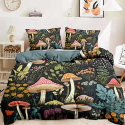 Mushroom Forest Mexican Folk Art Pattern Duvet Cover Set Comforter Set Soft 3-Piece Luxury Cotton Bedding Set Home Decor Gift