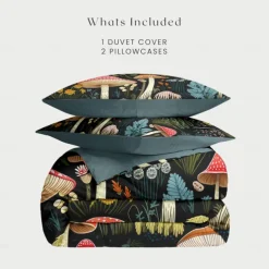 Mushroom Forest Mexican Folk Art Pattern Duvet Cover Set Comforter Set Soft 3-Piece Luxury Cotton Bedding Set Home Decor Gift