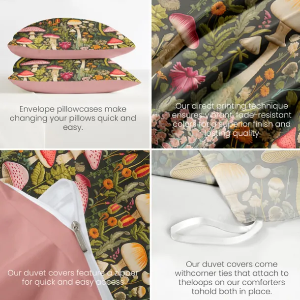 Mushroom Forest Mexican Folk Art Pattern Duvet Cover Set Comforter Set Soft 3-Piece Luxury Cotton Bedding Set Home Decor Gift