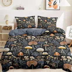 Mushroom Forest Mexican Folk Art Pattern Duvet Cover Set Comforter Set Soft 3-Piece Luxury Cotton Bedding Set Home Decor Gift