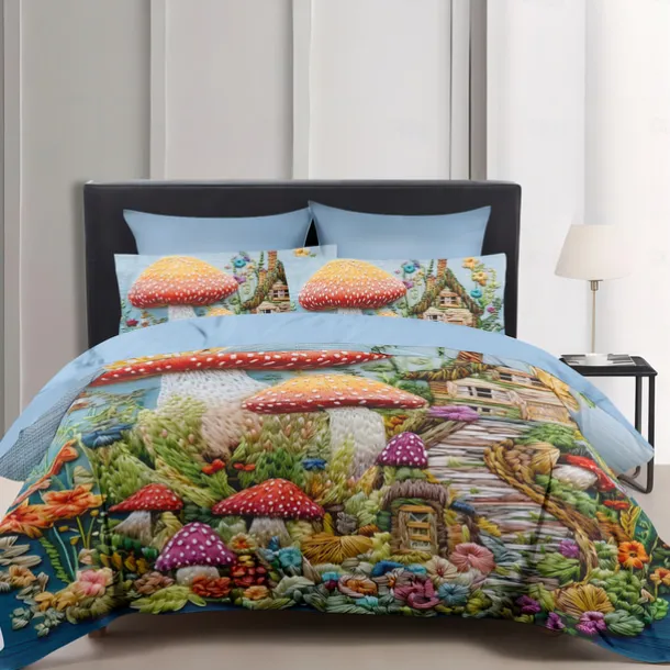 Mushroom Forest Mexican Folk Art Pattern Duvet Cover Set Comforter Set Soft 3-Piece Luxury Cotton Bedding Set Home Decor Gift King Queen Duvet Cover