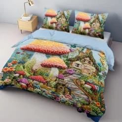 Mushroom Forest Mexican Folk Art Pattern Duvet Cover Set Comforter Set Soft 3-Piece Luxury Cotton Bedding Set Home Decor Gift King Queen Duvet Cover