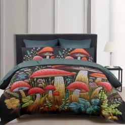Mushroom Forest Mexican Folk Art Pattern Duvet Cover Set Comforter Set Soft 3-Piece Luxury Cotton Bedding Set Home Decor Gift King Queen Duvet Cover