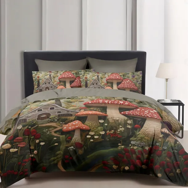 Mushroom Forest Mexican Folk Art Pattern Duvet Cover Set Comforter Set Soft 3-Piece Luxury Cotton Bedding Set Home Decor Gift King Queen Duvet Cover