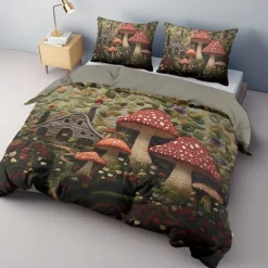 Mushroom Forest Mexican Folk Art Pattern Duvet Cover Set Comforter Set Soft 3-Piece Luxury Cotton Bedding Set Home Decor Gift King Queen Duvet Cover