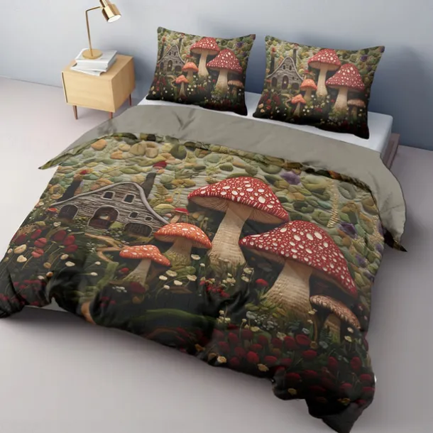 Mushroom Forest Mexican Folk Art Pattern Duvet Cover Set Comforter Set Soft 3-Piece Luxury Cotton Bedding Set Home Decor Gift King Queen Duvet Cover