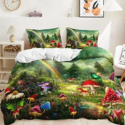 Mushroom Forest Quilt Cover Set Print Bedding Set Duvet Cover-1 Quilt Cover 2 Pillow Covers Or 1 Pillow Cover Bedding Set