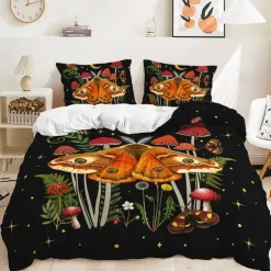 Mushroom Forest Quilt Cover Set Print Bedding Set Duvet Cover-1 Quilt Cover 2 Pillow Covers Or 1 Pillow Cover Bedding Set