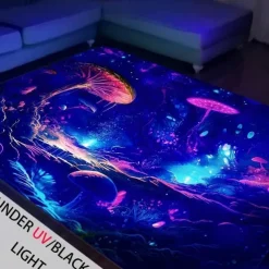 Mushroom Landscape Blacklight Rug Carpet Floor Mat UV Reactive Glow in the Dark Rug Large Non-Slip Rug Mat Carpet for Room Decor