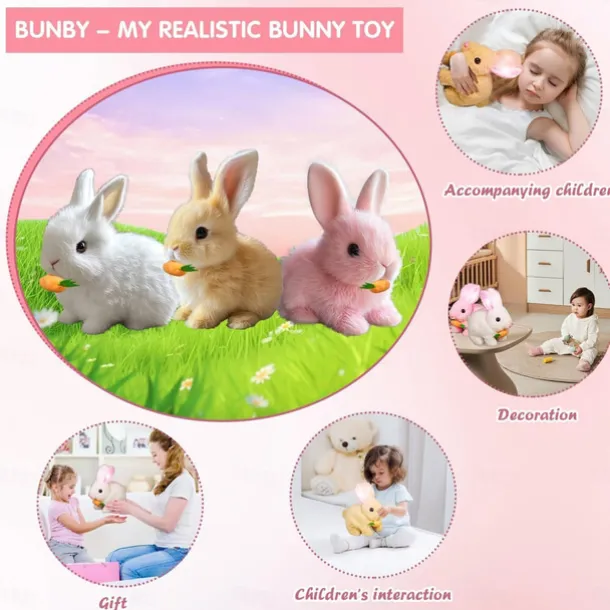 My Realistic Bunny Toy, Interactive Bunny Easter Decoration Realistic Bunny Gift for Kids- Jumping, Twitching, and Shaking Ears, Bunny Realistic Bunny Toy, Bunbi Realistic Bunny