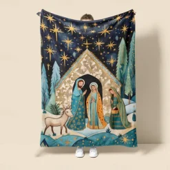 Nativity Baptism Nativity Of Jesus Vintage Super Soft Throws Blanket,Novelty Flannel Throw Blankets Warm Printed All Seasons Gifts Home Decor Big Blanket