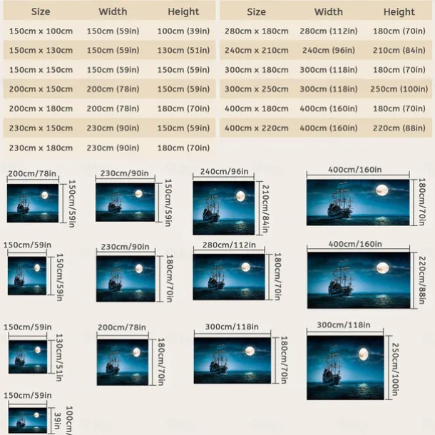 Nature Landscape Hanging Tapestry Wall Art Marine Sailing Moon Large Tapestry Mural Decor Photograph Backdrop Blanket Curtain Home Bedroom Living Room Decoration Pirate