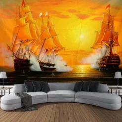 Nature Landscape Hanging Tapestry Wall Art Marine Sailing Moon Large Tapestry Mural Decor Photograph Backdrop Blanket Curtain Home Bedroom Living Room Decoration Pirate