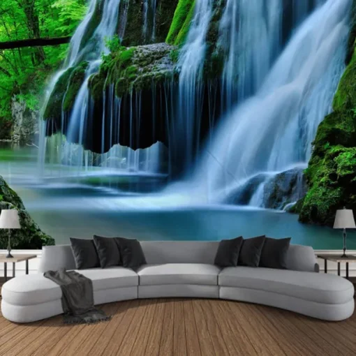 Nature Waterfall Hanging Tapestry Wall Art Large Tapestry Mural Decor Photograph Backdrop Blanket Curtain Home Bedroom Living Room Decoration