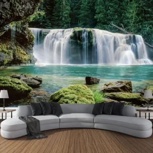 Nature Waterfall Hanging Tapestry Wall Art Large Tapestry Mural Decor Photograph Backdrop Blanket Curtain Home Bedroom Living Room Decoration