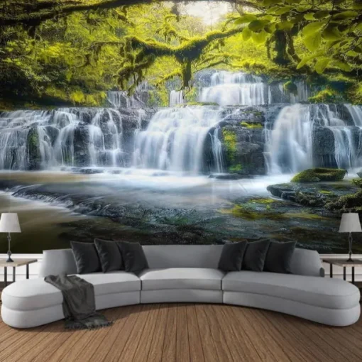 Nature Waterfall Hanging Tapestry Wall Art Large Tapestry Mural Decor Photograph Backdrop Blanket Curtain Home Bedroom Living Room Decoration