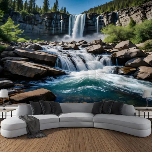 Nature Waterfall Rock Hanging Tapestry Landscape Wall Art Large Tapestry Mural Decor Photograph Backdrop Blanket Curtain Home Bedroom Living Room Decoration