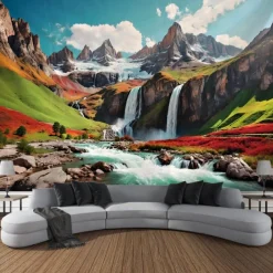 Nature Waterfall Rock Hanging Tapestry Landscape Wall Art Large Tapestry Mural Decor Photograph Backdrop Blanket Curtain Home Bedroom Living Room Decoration