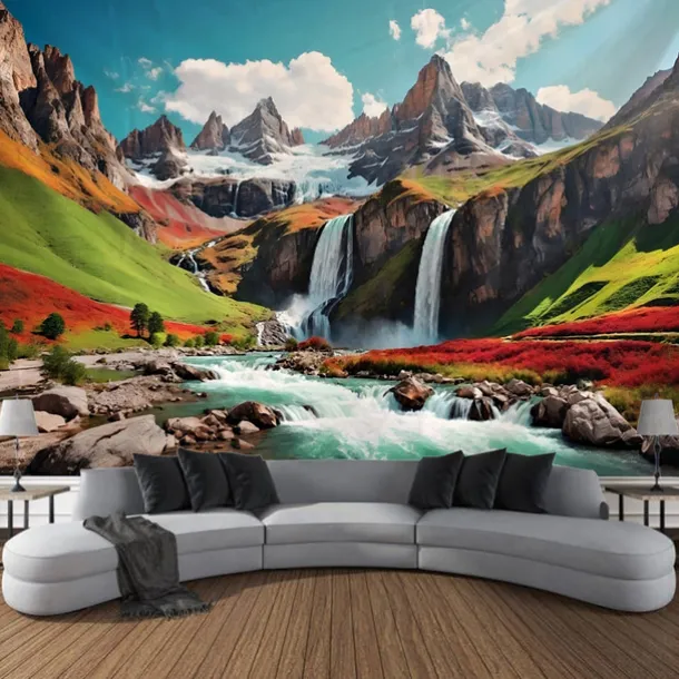 Nature Waterfall Rock Hanging Tapestry Landscape Wall Art Large Tapestry Mural Decor Photograph Backdrop Blanket Curtain Home Bedroom Living Room Decoration