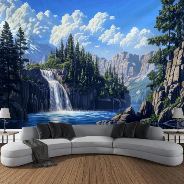 Nature Waterfall Rock Hanging Tapestry Landscape Wall Art Large Tapestry Mural Decor Photograph Backdrop Blanket Curtain Home Bedroom Living Room Decoration