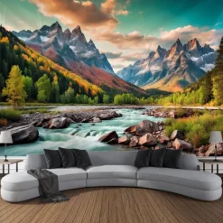 Nature Waterfall Rock Hanging Tapestry Landscape Wall Art Large Tapestry Mural Decor Photograph Backdrop Blanket Curtain Home Bedroom Living Room Decoration