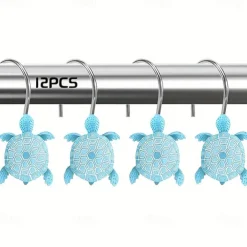 Nautical Blue Sea Turtles Beach Theme Shower Curtain Hooks 12pcs, Ocean Decor Shower Hooks for Shower Curtain, Tropical Shower Curtain Rings Rust Proof Shower Curtain