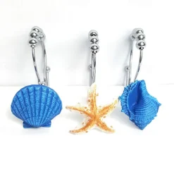 Nautical Shower Curtain Hook 12pc/box Rustproof Sea Star Shell Pendants for Bathroom Decor