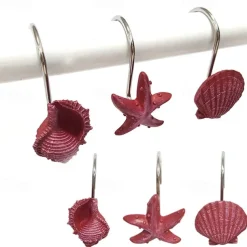 Nautical Shower Curtain Hook 12pc/box Rustproof Sea Star Shell Pendants for Bathroom Decor