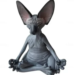 New Cat Figurine Sphynx Meditation Statue Yoga Animal Cat Meditate Art Sculpture Micro Decoration Garden Home Office Ornament