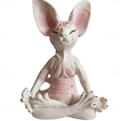 New Cat Figurine Sphynx Meditation Statue Yoga Animal Cat Meditate Art Sculpture Micro Decoration Garden Home Office Ornament