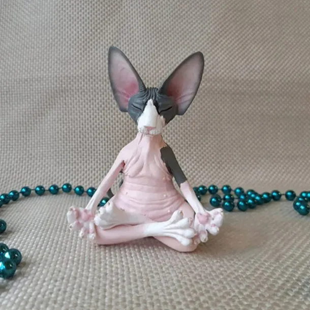 New Cat Figurine Sphynx Meditation Statue Yoga Animal Cat Meditate Art Sculpture Micro Decoration Garden Home Office Ornament