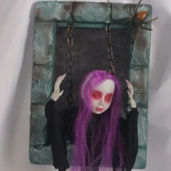 New Halloween Decoration Electric Gravestone Hanging Ghost Voice-Activated Induction Electric Light-Emitting Sound Swinging Horror Thriller Costume