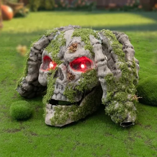 New Halloween Skull Ornament Outdoor Atmosphere Long Moss Glowing Vintage Hands-on-Head Skull