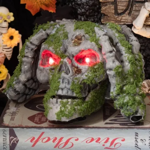 New Halloween Skull Ornament Outdoor Atmosphere Long Moss Glowing Vintage Hands-on-Head Skull