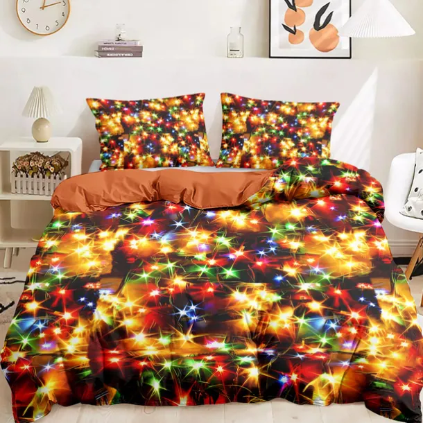 New Year Colorful Duvet Cover Set 100% Cotton, Soft and Breathable Fabric, Vibrant and Festive Design, Includes Duvet Cover and Pillowcases, Hypoallergenic and Skin-Friendly, Machine Washable, Durable