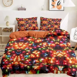 New Year Colorful Duvet Cover Set 100% Cotton, Soft and Breathable Fabric, Vibrant and Festive Design, Includes Duvet Cover and Pillowcases, Hypoallergenic and Skin-Friendly, Machine Washable, Durable