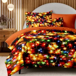 New Year Colorful Duvet Cover Set 100% Cotton, Soft and Breathable Fabric, Vibrant and Festive Design, Includes Duvet Cover and Pillowcases, Hypoallergenic and Skin-Friendly, Machine Washable, Durable