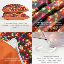 New Year Colorful Duvet Cover Set 100% Cotton, Soft and Breathable Fabric, Vibrant and Festive Design, Includes Duvet Cover and Pillowcases, Hypoallergenic and Skin-Friendly, Machine Washable, Durable