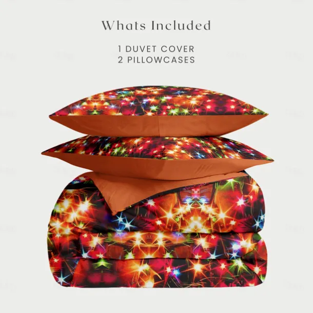 New Year Colorful Duvet Cover Set 100% Cotton, Soft and Breathable Fabric, Vibrant and Festive Design, Includes Duvet Cover and Pillowcases, Hypoallergenic and Skin-Friendly, Machine Washable, Durable